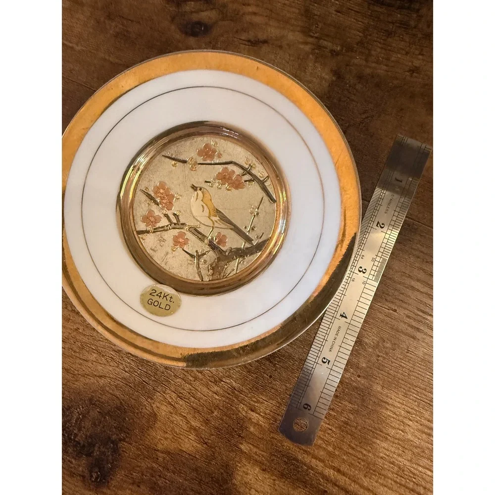 Vintage Art of Chokin Japanese Bird 24K Gold Gilded 6 Inch Collector Plate